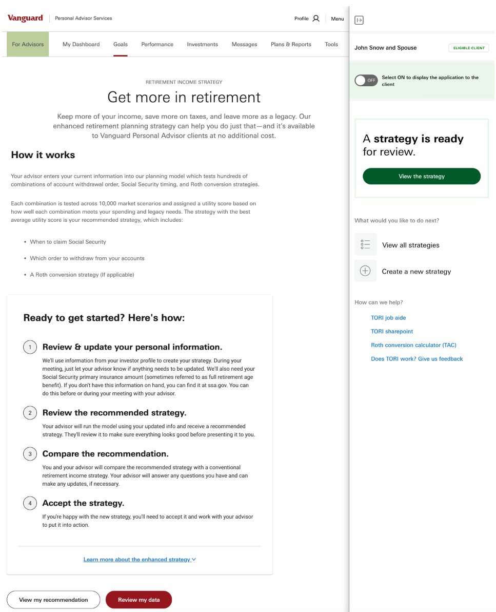 TORI intro page — Get more in retirement