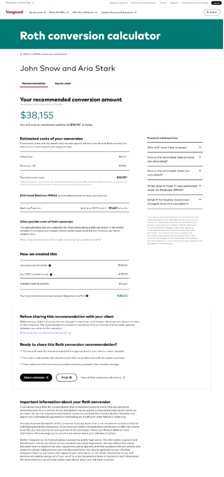 Roth conversion calculator full page