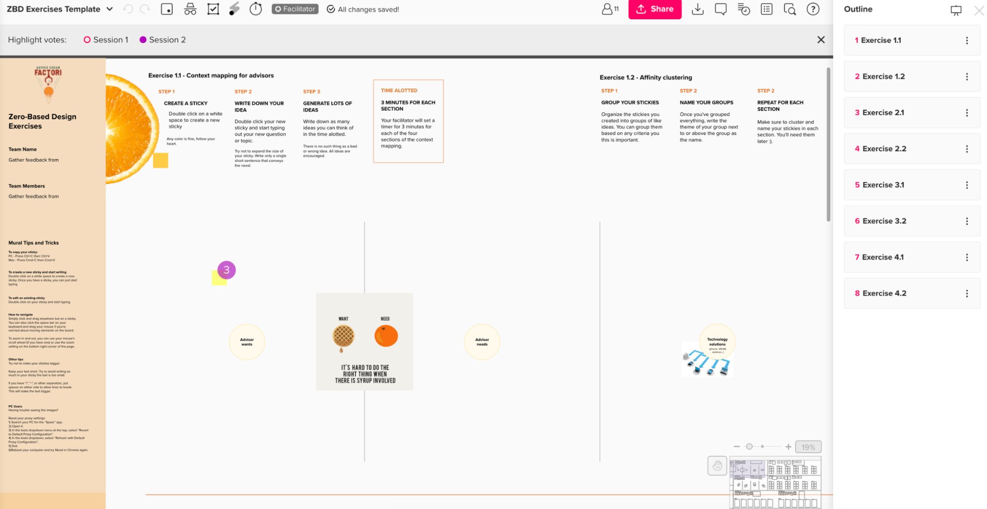 ZBD Exercises Template — Mural board with exercises 1.1 and 1.2