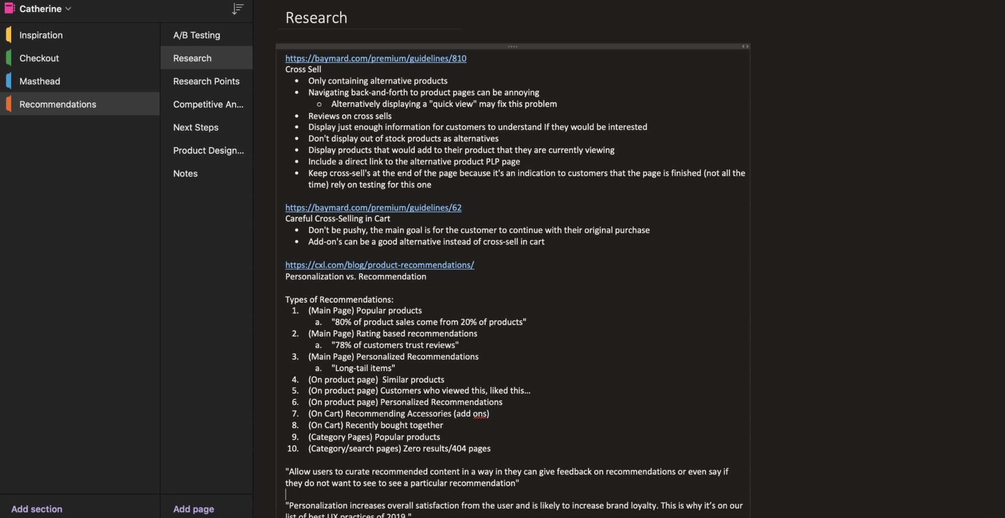Research notes — cross-sell, personalization, recommendation types