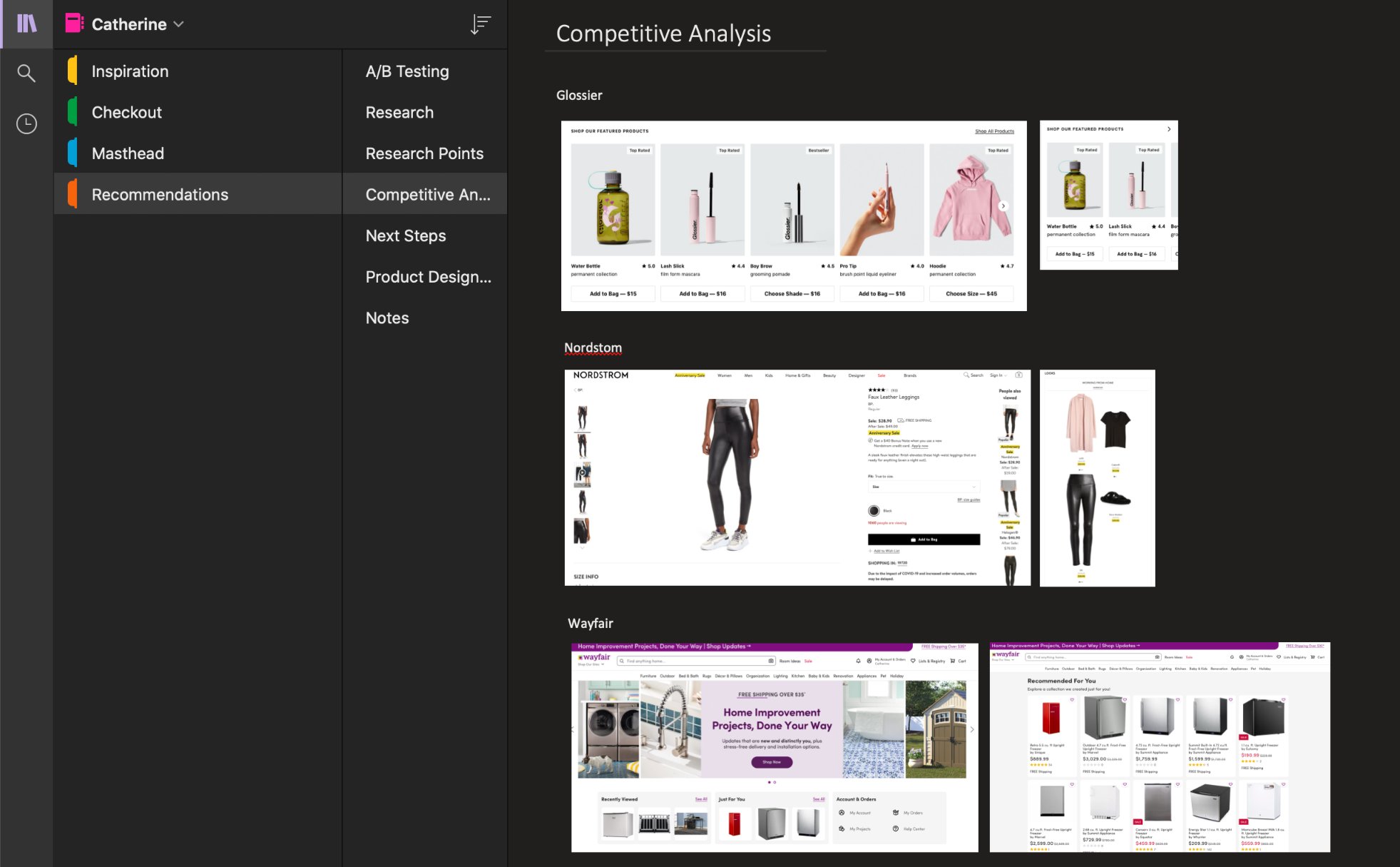 Competitive analysis — Glossier, Nordstrom, Wayfair