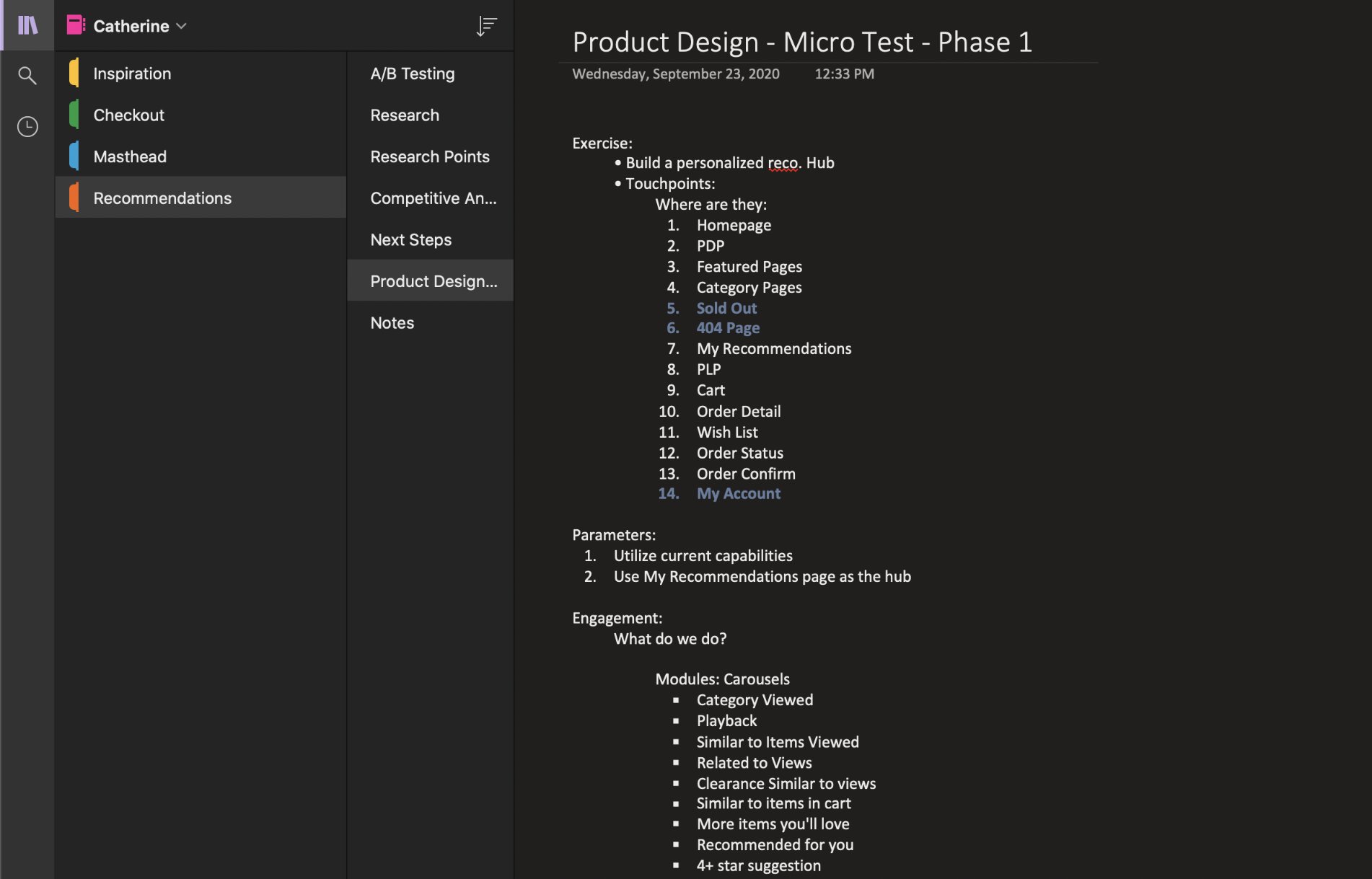 Product Design Micro Test Phase 1 — touchpoints and carousel modules