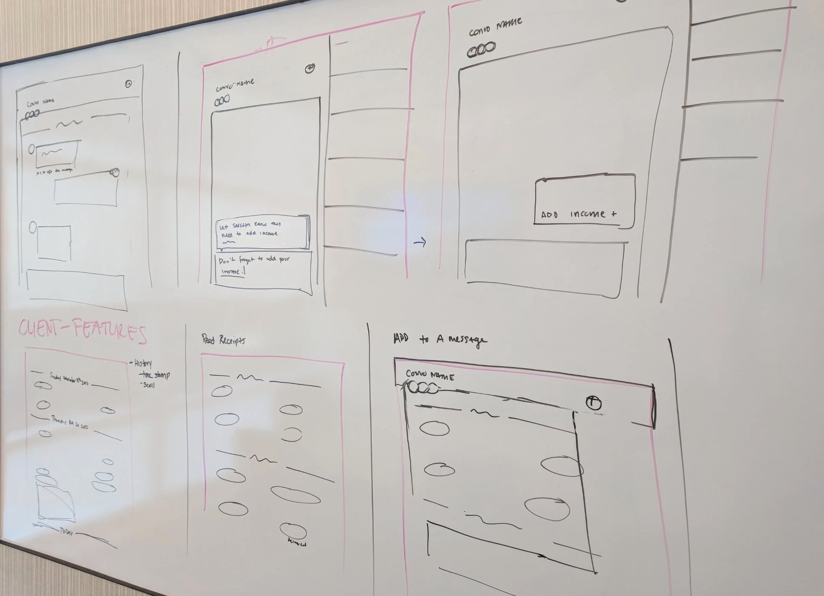 Messaging whiteboard — client features, read receipts, add to message